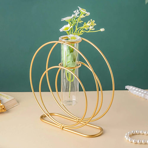 Set of 2 Metal Wire Glass Tube Vase