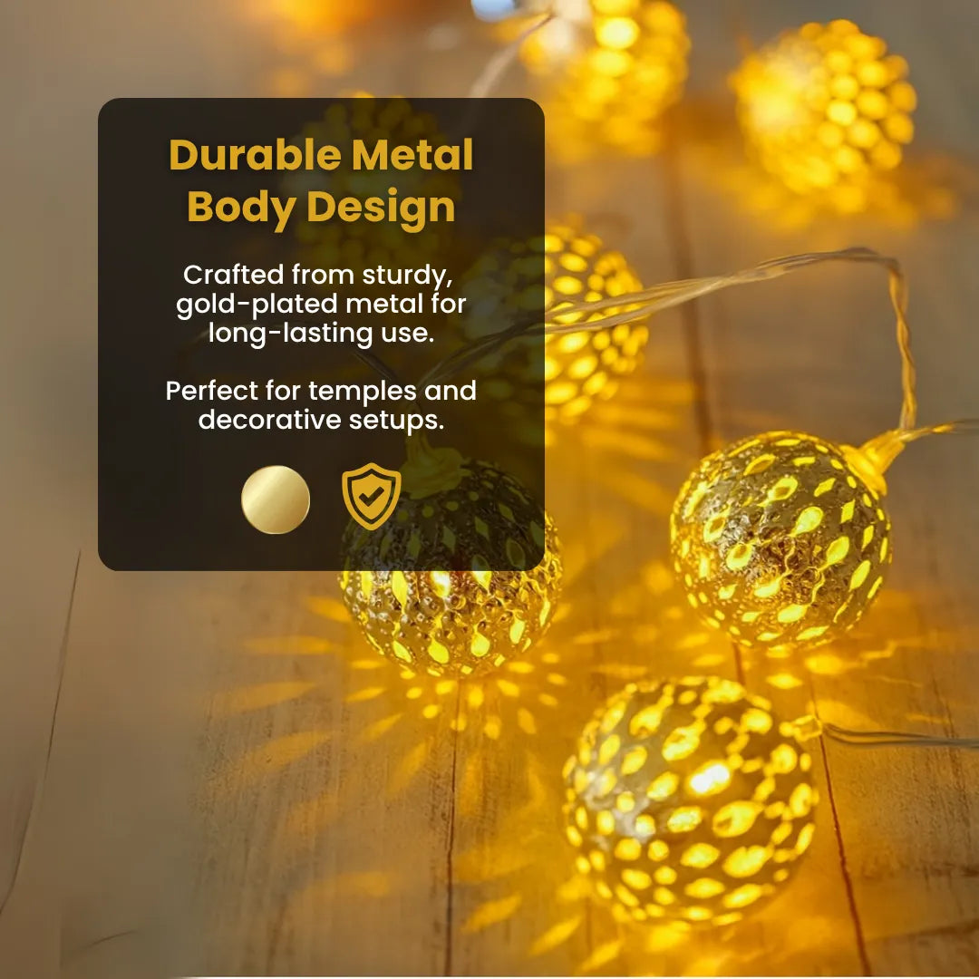 Metal Moroccan Balls Decorative String Lights - Warm White | Diwali Decoration