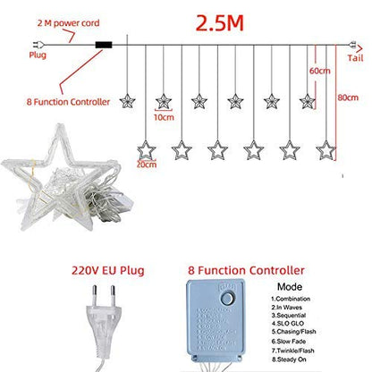 12 LED Star String Light Warm White 138 LEDs, 3 Mtr Decorative Lights for Decoration Christmas, Wedding, Party.