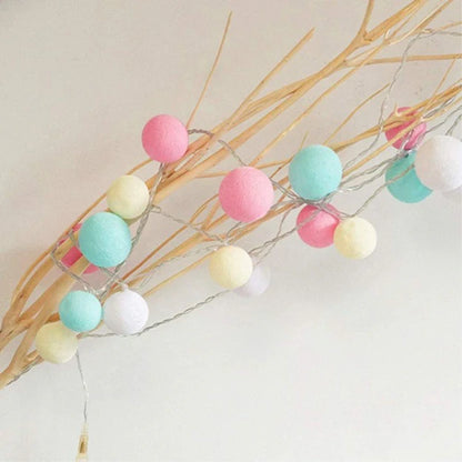 Cotton Ball String Lights - Pastel Colors