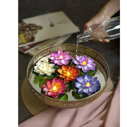Floating LED Lotus Flowers Artificial Candles Sensor Multicolor - 1 Pack of 6 Lotus