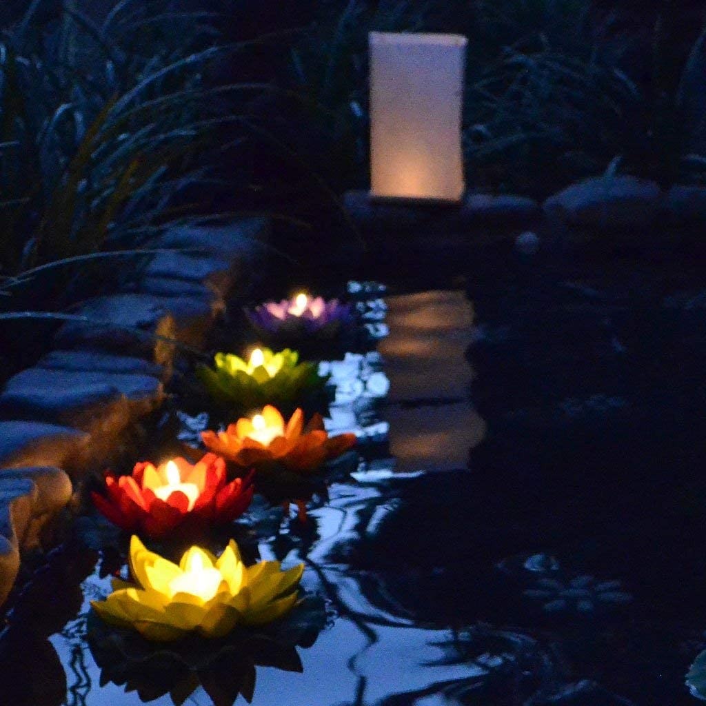 Floating LED Lotus Flowers Artificial Candles Sensor Multicolor - 1 Pack of 6 Lotus
