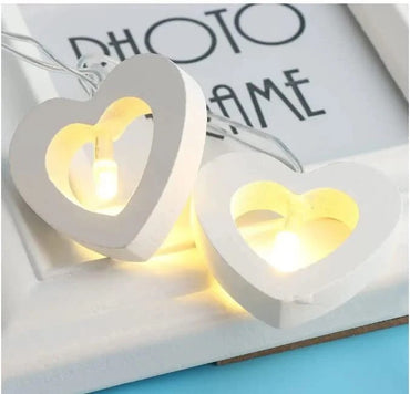 Wooden Heart String Lights 10 LED Hearts