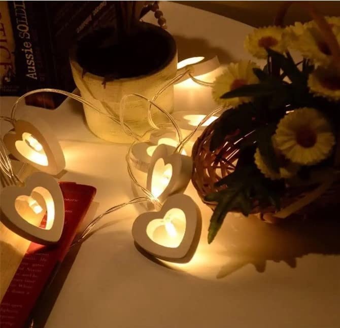 Wooden Heart String Lights 10 LED Hearts