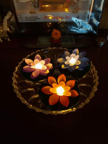 Floating LED Lotus Flowers Artificial Candles Sensor Multicolor - 1 Pack of 6 Lotus